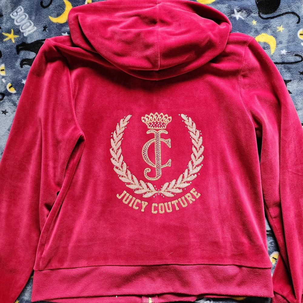 Juicy Couture Magenta Pink Velour Bedazzled Tracksuit Hoodie - Picture 2 of 10
